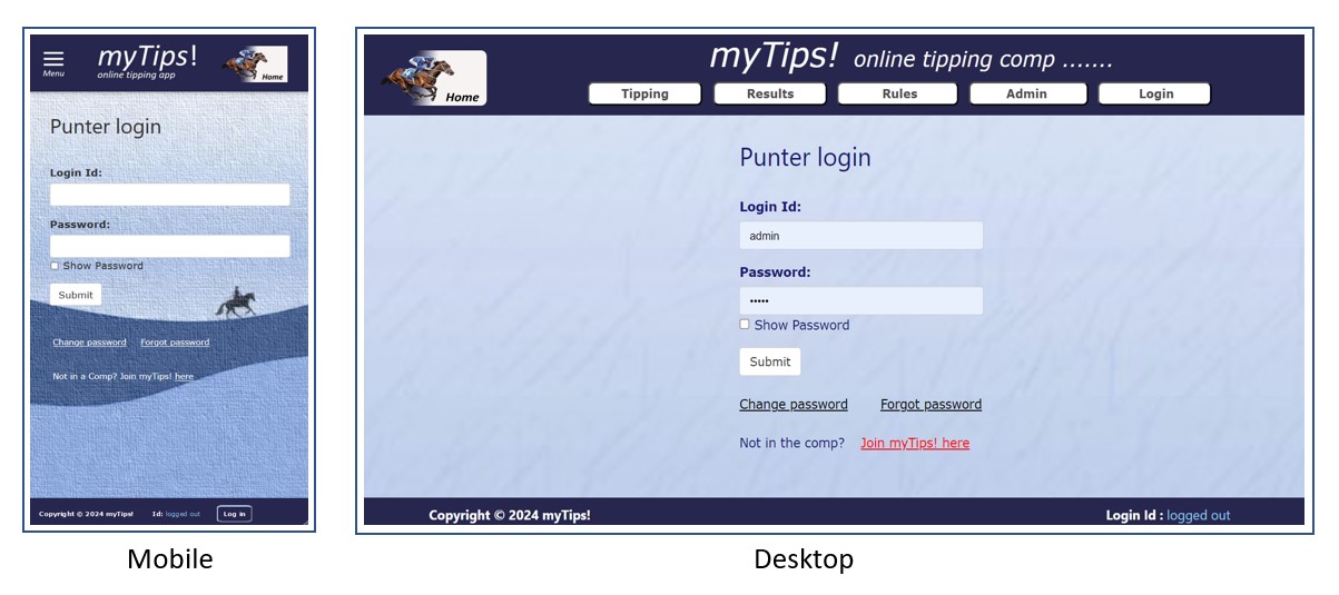 myTips Login Screen